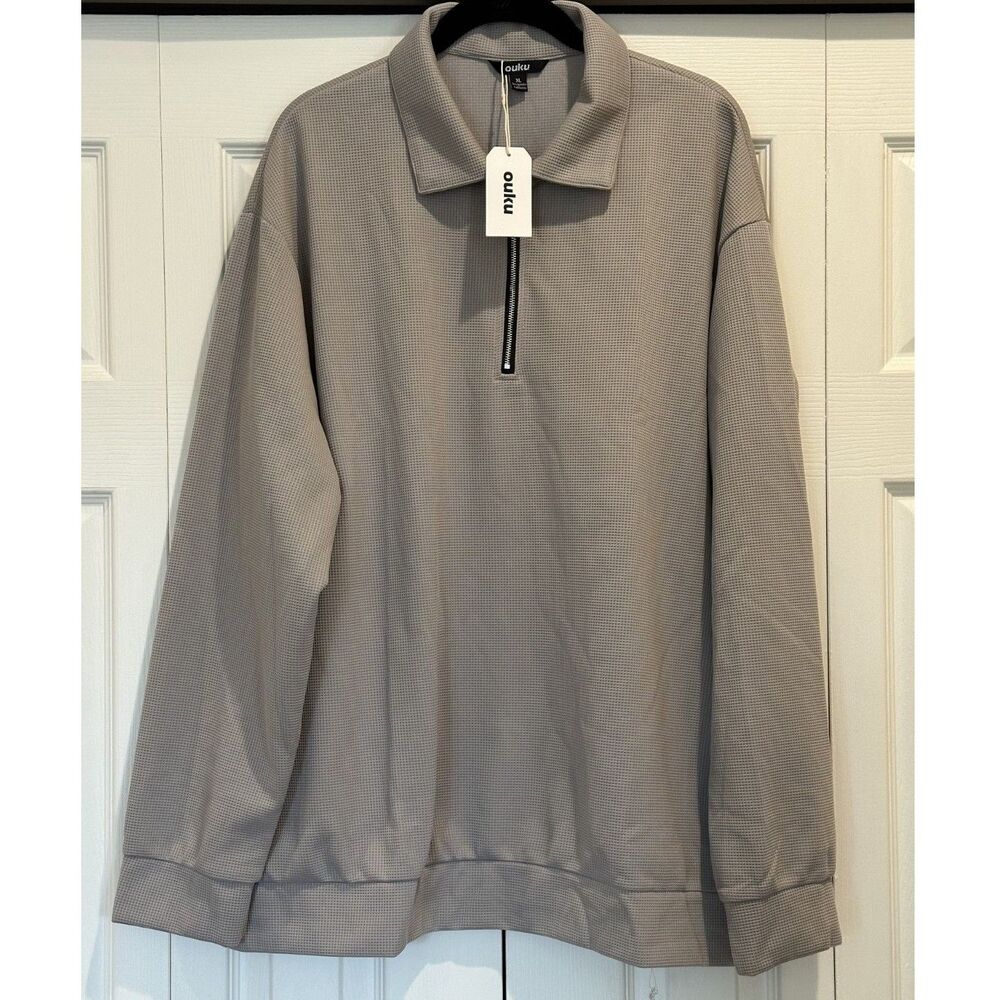 Waffle Knit Quarter Zip Pullover Jacket NWT XL Grey Collared